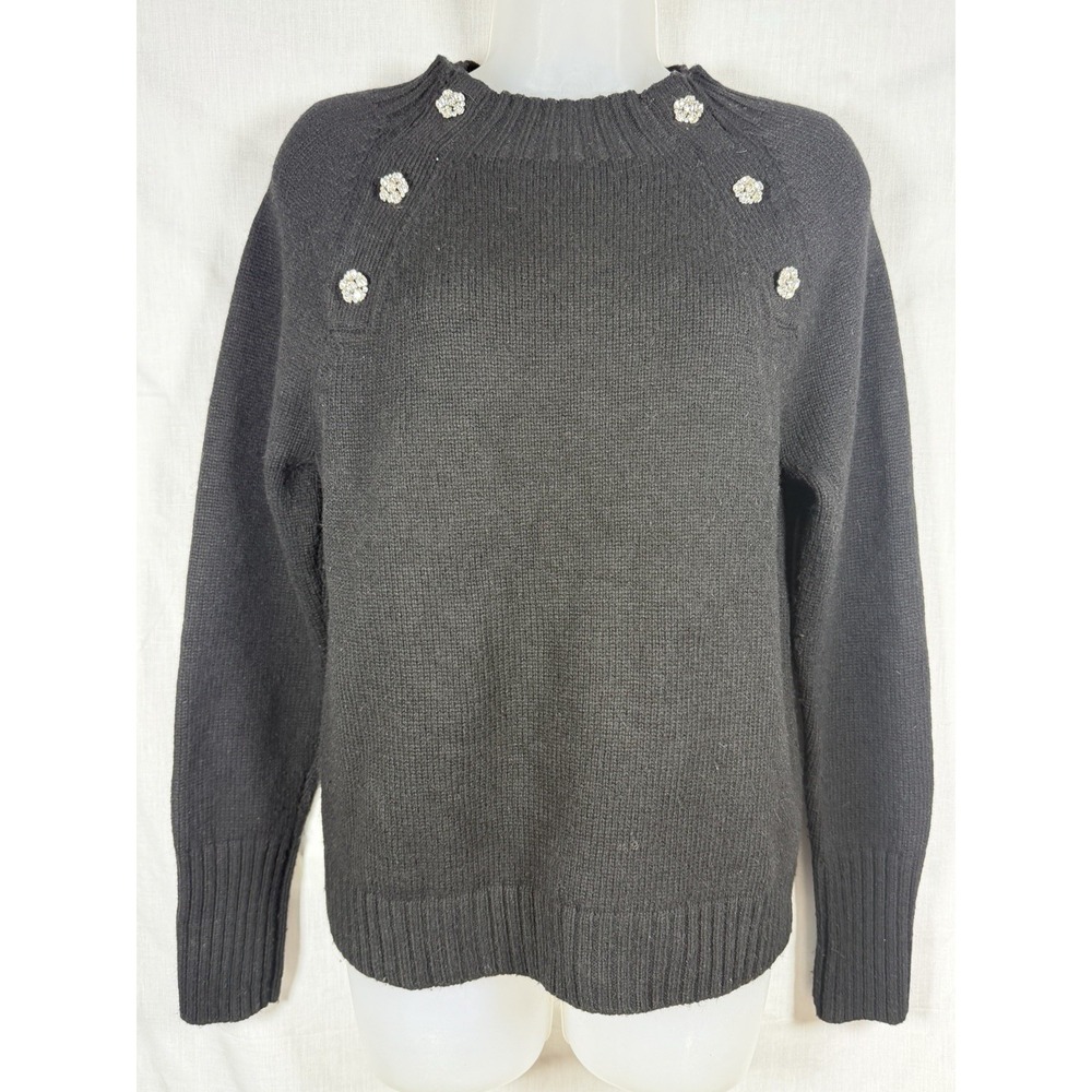 J. Crew Gem Jeweled Button Embellished‎ Lambswool Blend Sweater Black Size S